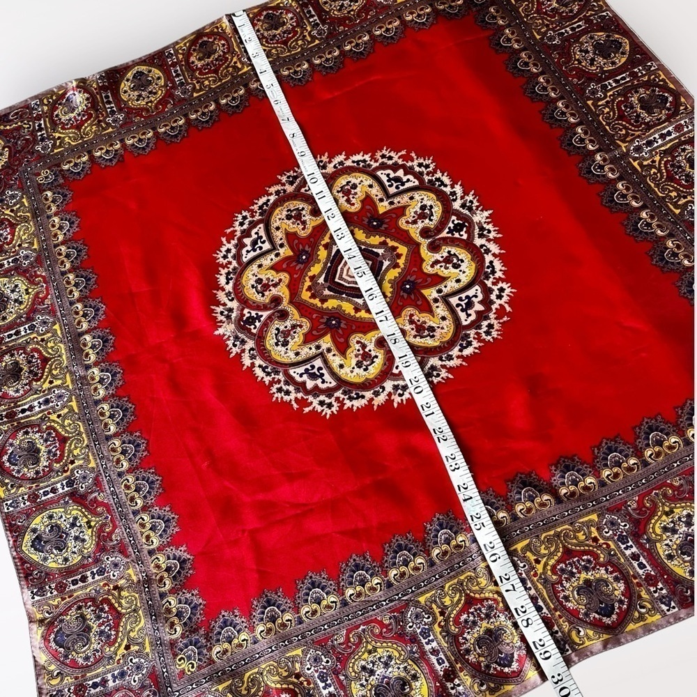 VTG 60s Queen Pearl by Yamashita Brand Acetate Silky Scarf Headscarf Paisley Red - Picture 14 of 14